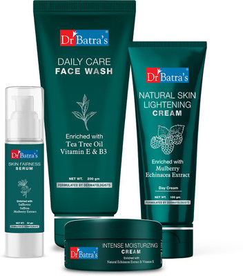 Dr Batra’s Skin Fairness Serum – 50 G, Face Wash Daily Care – 200 Gm, Natural Skin Lightening Cream – 100 Gm And Intense Moisturizing Cream -100 G (Pack Of 4) (4 Items In The Set) For Rs. 312 @ 83 %