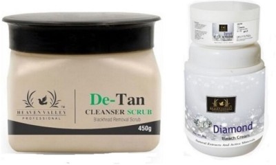 Heaven Valley Professional De-Tan CLEANSER SCRUB Blackhead Removal Scrub 450g + Diamond Bleach Cream(2 Items in the set)