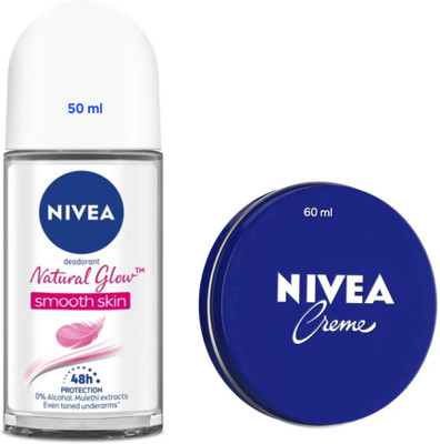 NIVEA Natural Glow Smooth Skin Rollon - 50ml & Cream - 60ml(2 Items in the set)