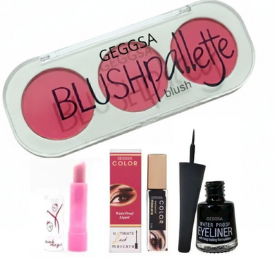 Geggsa 3in1 BlushPalette with Mascara, Eyeliner and Lip Balm(4 Items in the set)