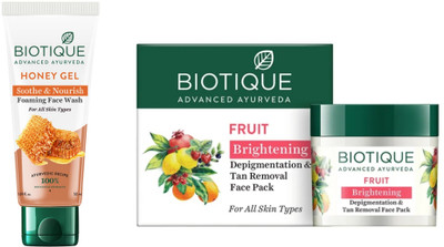 BIOTIQUE Honey Gel Face Wash 50 ML & Fruit Face Pack 75g(2 Items in the set)