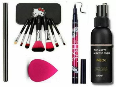 SUBHMUN 36H eyeliner & kajal & 7 pcs makeup brush & puff & matte makeup fixer spray(11 Items in the set)