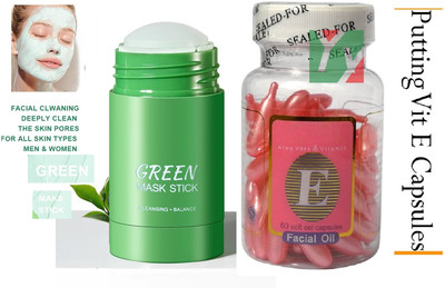 tanvi27 Green Tea Purifying Clay Stick Mask & Vitamin-E facial Capsules For glow(2 Items in the set)