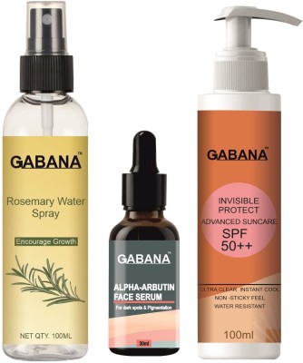 GABANA Rosemary Water Hair Spray 100ml, Alpha Arbutin Serum 30ml & Sunscreen 100ml(3 Items in the set)