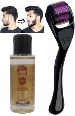 MYEONG Beard Growth Kit for Men Beard Derma Roller & Growth Oil for Faster & Thicker Beard(2 Items in the set)
