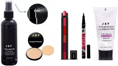 Hudabird Face Compact Powder, 5 in 1 Red Lipstick, Fixer Spray, Primer , Eyeliner(5 Items in the set)