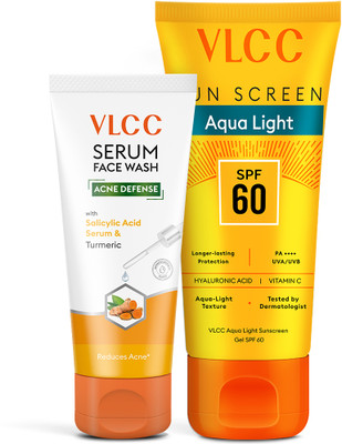 VLCC Salicylic Acid Serum & Turmeric Facewash With SPF 60 Aqua Light Sunscreen(2 Items in the set)