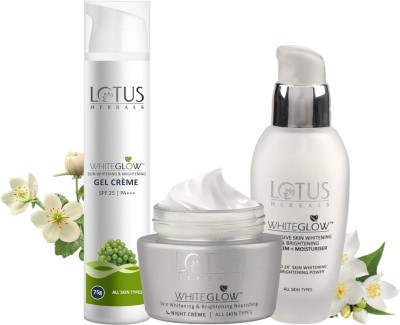 LOTUS HERBALS WhiteGlow Gel Crème SPF 25 75G & WhiteGlow Nourishing Night Cream 60G with WhiteGlow Intensive Skin Serum+Moisturiser 30ML(3 Items in the set)