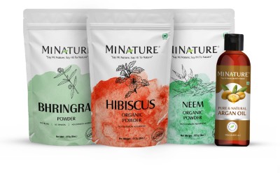 mi nature Summer Haircare Combo | Bhringraj Powder (227g) | Hibiscus Powder(227g) | Neem Powder(227g) | Argan Oil (100ml)(4 Items in the set)