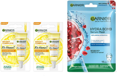 Garnier Men 2pcs Bright Complete Vitamin C 30x Booster Serum-7ml+POMEGRANTE BLUE MASK-28g(2 Items in the set)