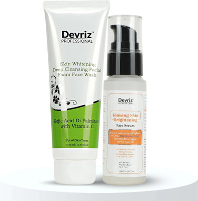 DEVRIZ PROFESSIONAL Skin Whitening Foam Face Wash With Glowing Brightening Serum All Skin Types(2 Items in the set)