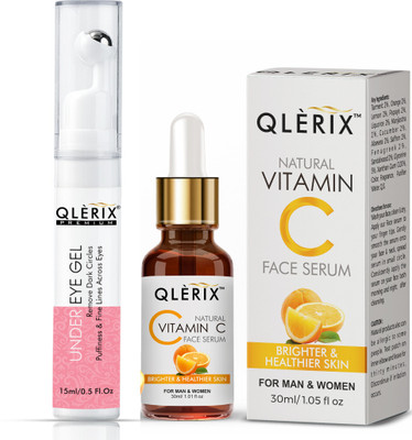 QLERIX Natural Vitamin C Face Serum and Under Eye Cream for Brightening & Reduce Dark Circle Men & Women(2 Items in the set)
