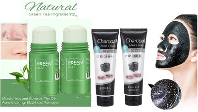 THTC Green Tea Cleansing Whiteheads & Oil Control Mask Stick With Activate Charcoal Tube Combo(4 Items in the set)