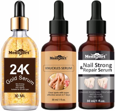 Mensport 24K Gold Face Serum, Knuckles Serum & Nail Strong and Repair Serum - Combo Pack (Each, 30ml)(3 Items in the set)