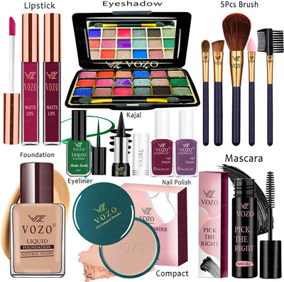 VOZO Makeup Combo Kit One-stop Beauty Package for Beginners and Professionals 63(15 Items in the set)
