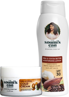 The Soumi's Can Product Shea & Cocoa Cold Cream (50ml) & Shea & Cocoa Butter Moisturizing Lotion (Hand & Body) with SPF 30 (200ml)(2 Items in the set)