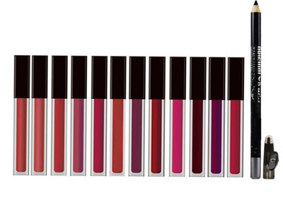 Yuvami's Professional 12 Pcs Waterproof & Smudge Proof Liquid Lipsticks With 1 Pcs Black Lip Liner(13 Items in the set)