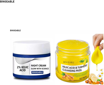 Bingeable Glow Combo: Kojic Acid Cream & Cleansing Pads | Fades Spots & Evens Tone(2 Items in the set)