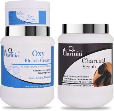 CLAVINIA Oxy Bleach Cream 1 Kg + Charcoal Scrub 1000 ml(3 Items in the set)