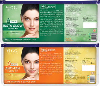 VLCC Salon Anti Tan Facial Kit and Salon Insta Glow Facial Kit(2 Items in the set)