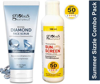 Globus Naturals Summer Sizzle Set - Sunscreen Lotion SPF 50++ 100 ml & Diamond Face Scrub 100gm(2 Items in the set)