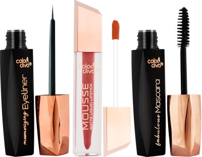 Color Diva Value Pack Combo, Mousse Matte Lipstick With Eyeliner & Mascara(3 Items in the set)