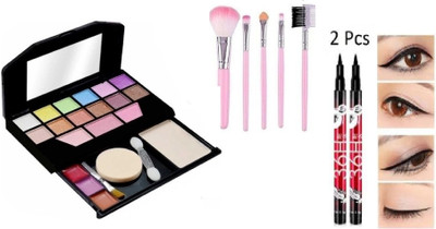 J & F 5024 Makeup kit , Waterproof Eyeliner 36h Pack of 2, 5 pc makeup brush(3 Items in the set)