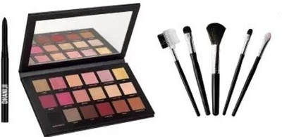 mnko Smudge Proof Essential Makeup Beauty Kajal & Rose Gold Remastered Eyeshadow Palette & 5in1 Makeup Brush Set (7 Items in the set)(1 Items in the set)