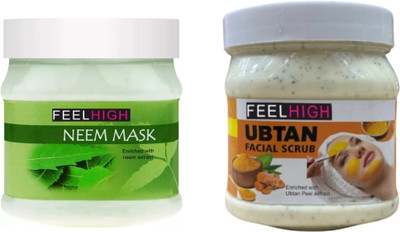 feelhigh Face and Body Neem Mask 500ml And Ubtan Scrub 500ml - Skin care and Facial Products -Man woman(2 Items in the set)