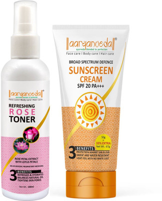 Aaryanveda Refreshing Toner (100 Ml) with Matte finish Sunscreen Lotion SPF 20(60 gm) for Men and Women(2 Items in the set)