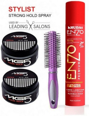 kHUDAt Full & Fearless (variation) ENZO setting Spray & 2 Mg5 & Salon Comb Hair Gel(4 Items in the set)