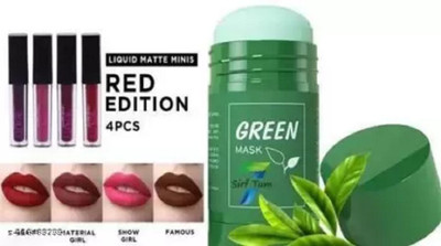 APPARA Green Tea Purifying Clay Stick Mask with 4in1 RED Edition Mini Matte Lipsticks (set of 5 items)(5 Items in the set)