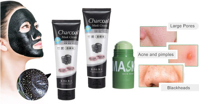 REIMICHI New Green Tea Mud Mask Stick & Black Charcoal Peel Off Mask(3 Items in the set)