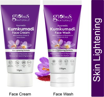 Globus Naturals Skin Lightening Kumkumadi Face Care Combo- Face Wash 100gm, Face Cream 50gm(2 Items in the set)