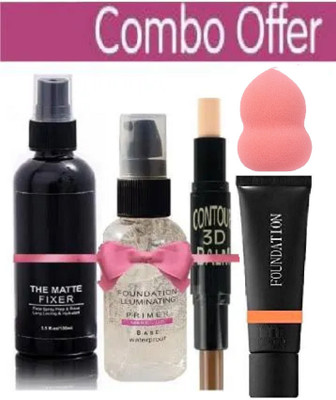 tanvi27 PERFECT MATTE FINISH FOUNDATION ,PRIMER CONTOUR STICK , BLENDER & MAKEUP SETTING FIXER(5 Items in the set)