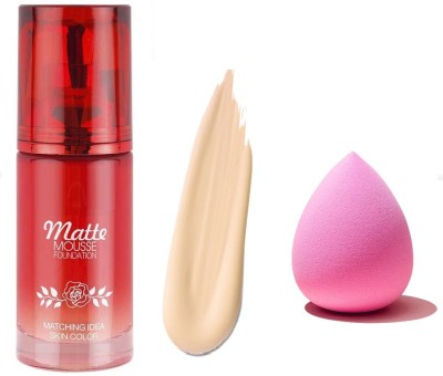 nn Liquid Foundation, Matte & Poreless, Full Coverage Blendable Normal to Oily Skin with Beauty Blender(2 Items in the set)