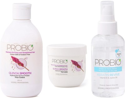 Godrej Professional Hair Combo Pack of Probio Quinoa smooth Shampoo 250ml , Probio Quinoa smooth Mask 200gm & Probio Keratin Revive serum(3 Items in the set)