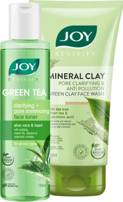 Joy Revivify Green Tea Face Toner 150ml | Revivify Mineral Clay Anti-Pollution Green Clay Face Wash 150ml ( Combo Pack )(2 Items in the set)