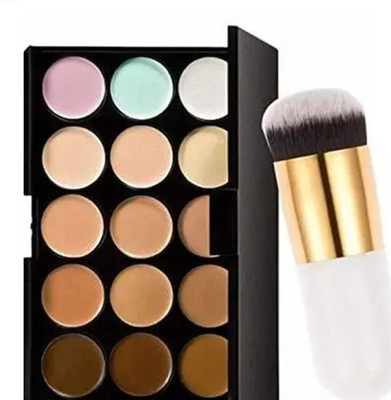 HIGHGLAM 15 Color Cream Concealer Palette with One Foundation Brush Matte Finish(2 Items in the set)