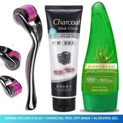 AYYIASHI Charcoal Peel-off Mask, Aloe Vera Face Gel & Beard Growth Roller 0.5mm(3 Items in the set)