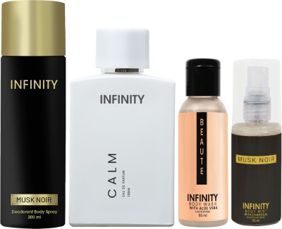 Infinity Calm Perfume, Musk Noir Deodorant, Beaute Body Wash & Musk Noir Body Mist(4 Items in the set)