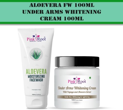 PINKROOT Aloevera Facewash 100ml & Under Arms Whitening Cream, 100ml(1 Items in the set)
