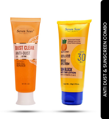 Seven Seas Dust Cleanser Instant Dirt Removal Face Gel For Glowing Skin SPF 30 PA++ Sun Block Anti Tan Lotion, with Vitamin C & E Sunscreen(2 Items in the set)