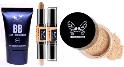 BLUEMERMAID BEST LOOK BB FOUNDATION DUAL CONTOUR STICK & LOOSE POWDER COMBO(3 Items in the set)