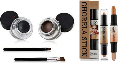 ghorela G 3D Contour Stick Highlighter (Cream) & Music Flower Gel Eyeliner – Pack of 2(1 Items in the set)