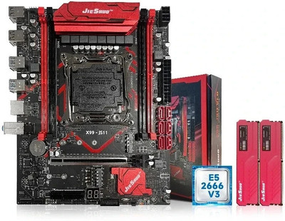 JieShuo X99 Intel Xeon 2.80Ghz V3 + 16GB RAM Combo Motherboard(Black Red)