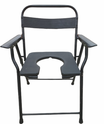 Retail Bros FRESH BLACK FOLDABLE COMMODE AND SHOWERT CHAIR WITHOUT POT Commode Chair(Black)