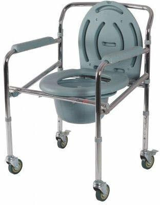 PREQURE HIGHT ADJUSTABLE AND FOLDABLE COMMODE CHAIR WITH WHEEL 100 KS CAPACITY Commode Chair(Steel)