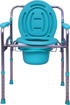 RADIANT TRADERS Adjustable Walker Cum Commode Shower Chair With Bucket & Lid Commode Chair(Green, Silver)