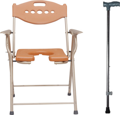 HELP CENTER kc215 Adjustable Commode Shower Chair Commode Chair(Orange, Black)